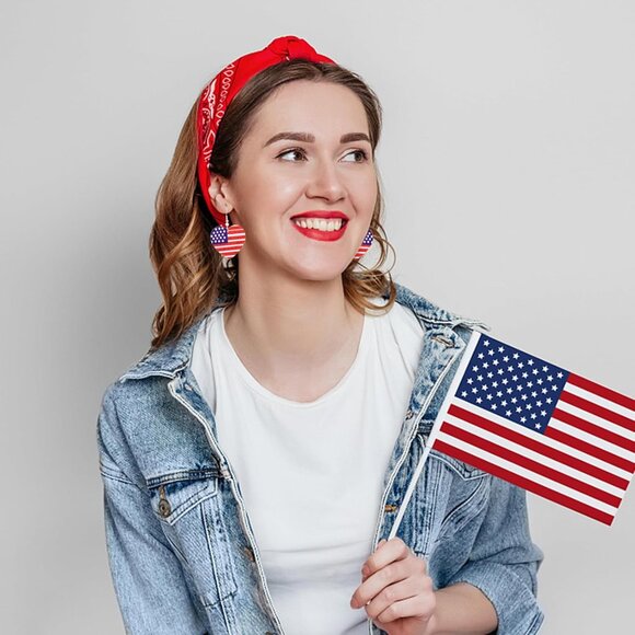 6 Pairs 4th of July Earrings for Women Patriotic American Flag Star Earring Red - Picture 2 of 7